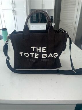 Marc Jacobs Black Canvas Duffel Tote with Bold White Logo (Medium)